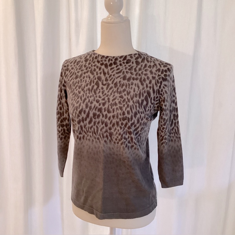 Talbots Gray Animal Print Merino Wool Pullover